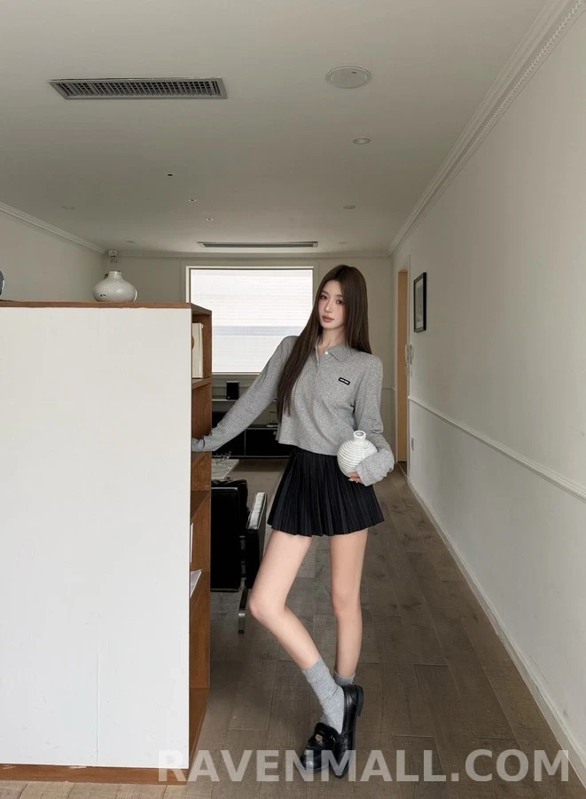 미우미우 미우미우 로고 크롭 폴로 긴팔 티셔츠 상세 이미지