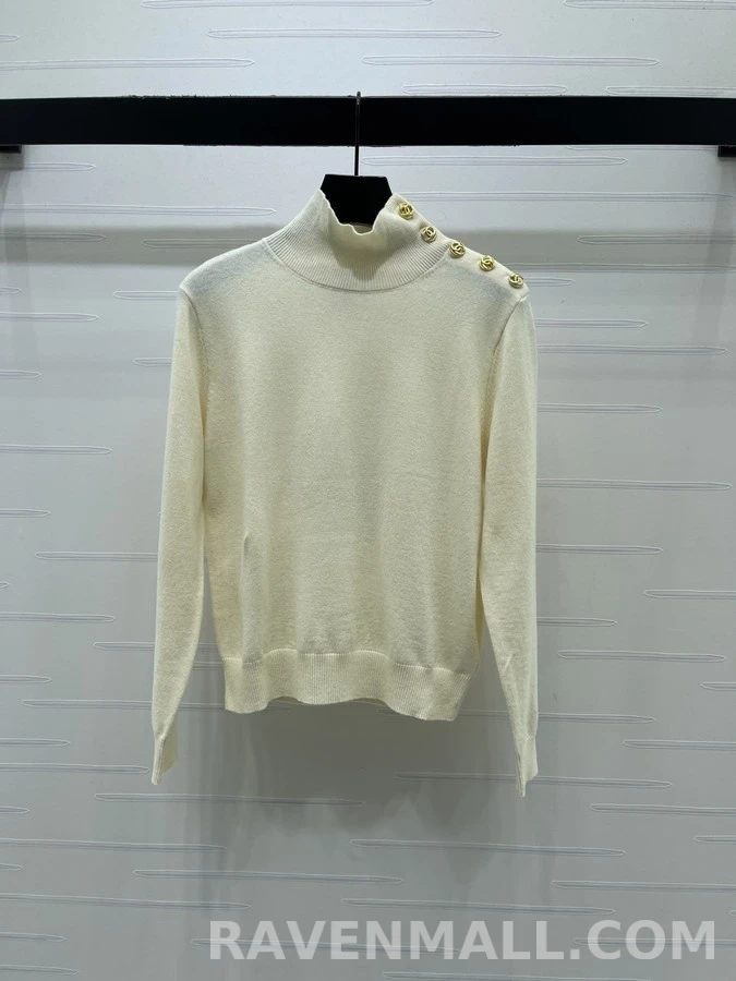 샤넬 샤넬 숄더 버튼 터틀넥 니트 상세 이미지