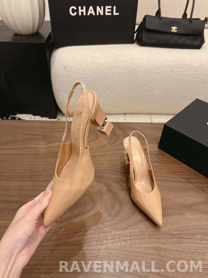 샤넬 샤넬 로고 블록힐 슬링백 상세 이미지