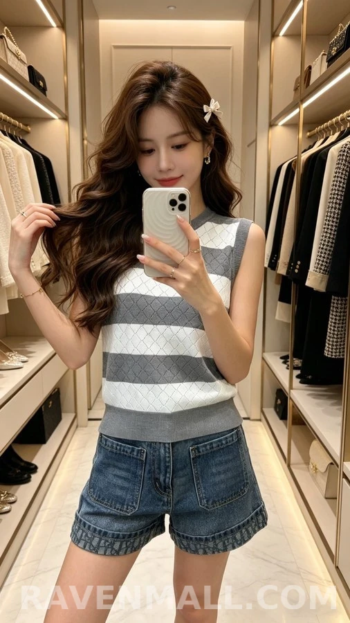 디올 디올 스트라이프 아가일 니트 베스트 상세 이미지
