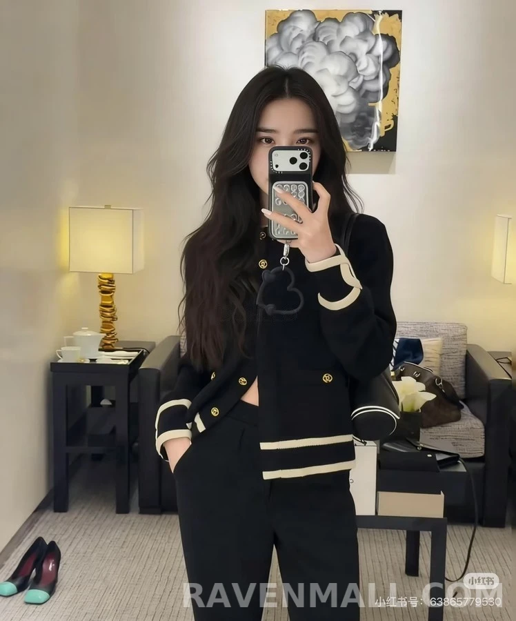 샤넬 샤넬 배색 라운드넥 니트 가디건 상세 이미지