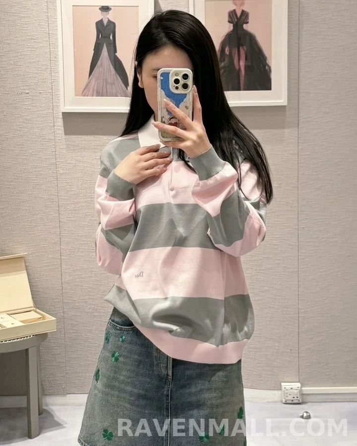 디올 디올 스트라이프 긴팔 폴로 티셔츠 상세 이미지