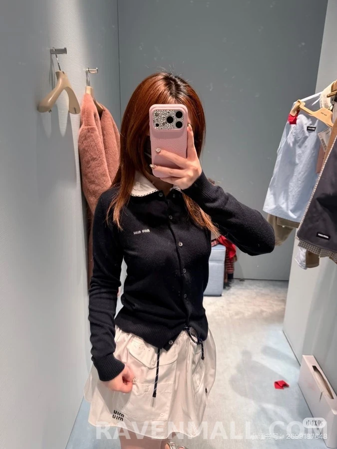 미우미우 미우미우 피터팬 카라 캐시미어 가디건 상세 이미지