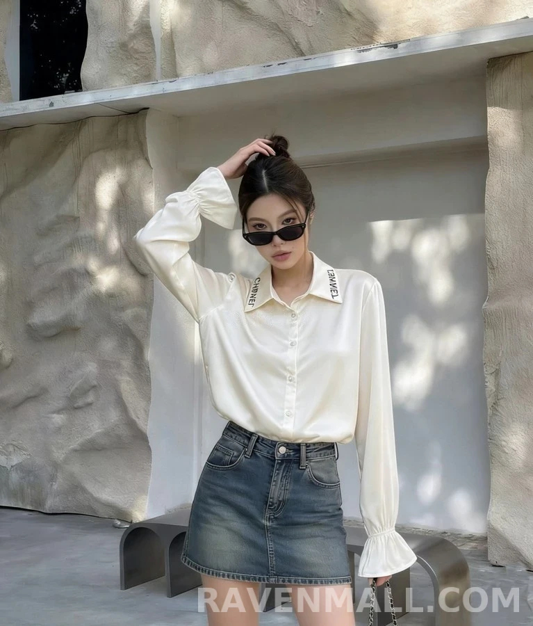 샤넬 샤넬 레터링 새틴 셔츠 상세 이미지