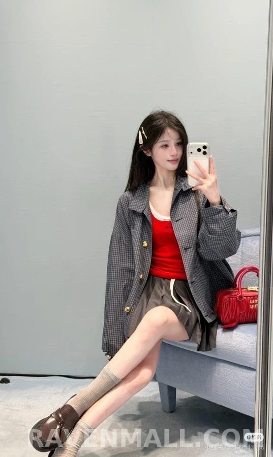 미우미우 미우미우 학원풍 격자무늬 셔츠 상세 이미지