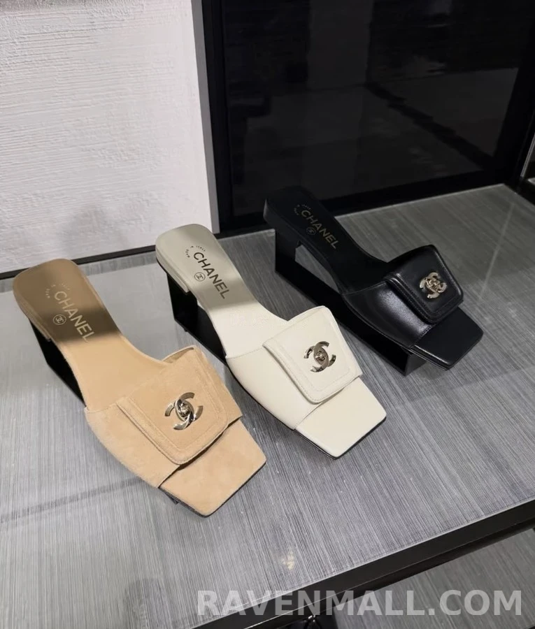샤넬 샤넬 로고 플랫 슬라이드 상세 이미지