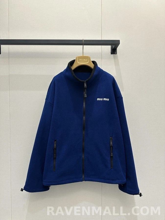 미우미우 미우미우 로고 자수 플리스 집업 후드 상세 이미지