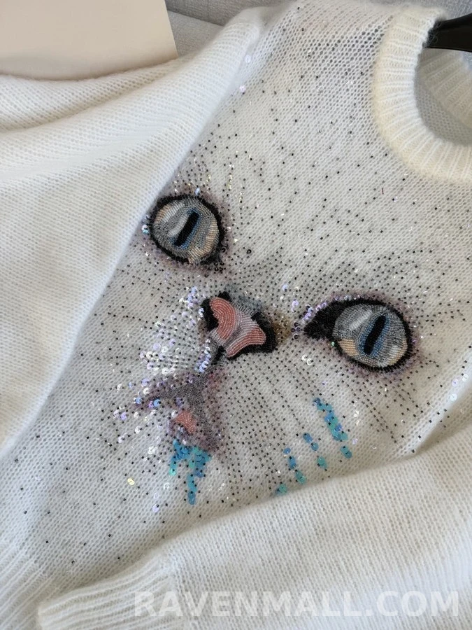 발렌티노 발렌티노 정교한 고양이 스팽글 모헤어 루즈핏 어깨 패드 니트 상세 이미지