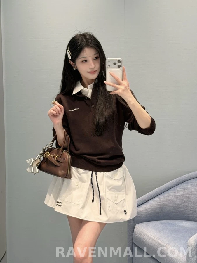 미우미우 미우미우 프리미엄 초봄 미니멀 폴로 울 니트 상세 이미지