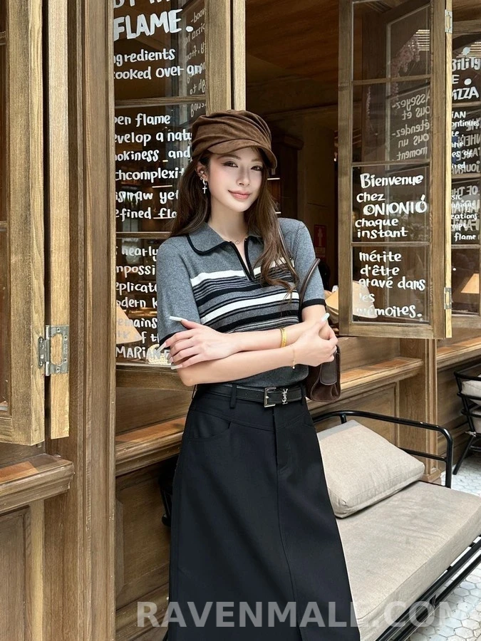 생로랑 세인트로랑 로고 자수 벨티드 스커트 상세 이미지