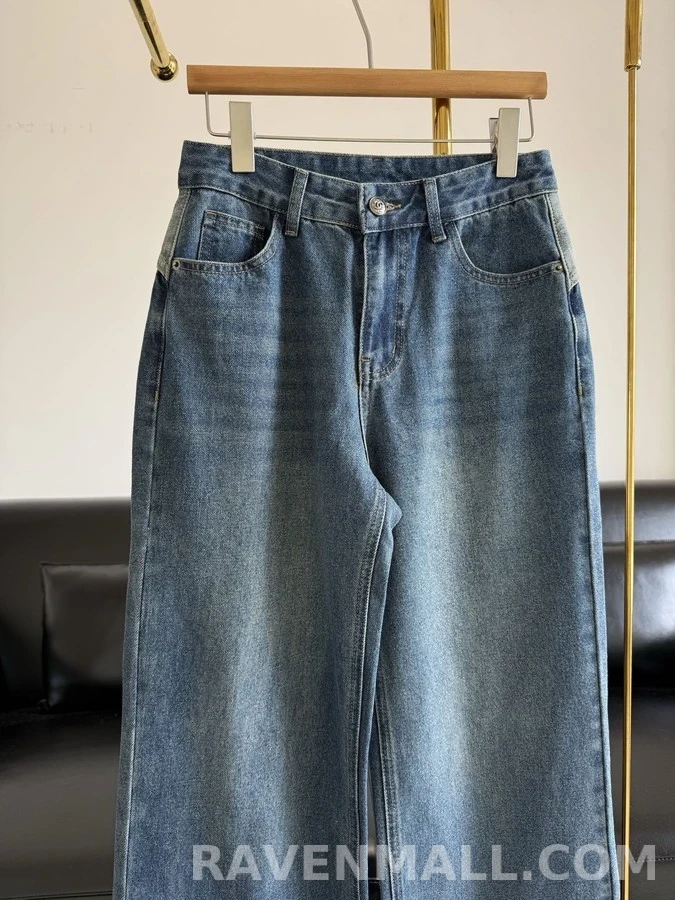 샤넬 샤넬 레터링 자수 스트레이트 데님 팬츠 상세 이미지