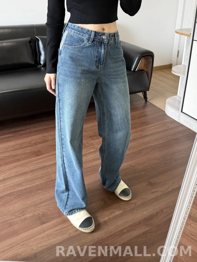 샤넬 샤넬 레터링 자수 스트레이트 데님 팬츠 상세 이미지