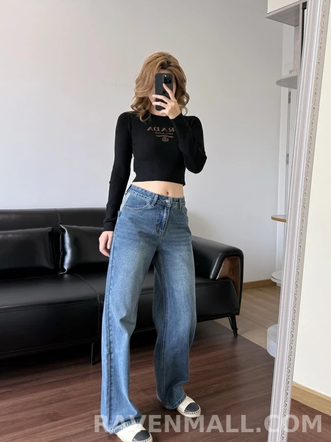 샤넬 샤넬 레터링 자수 스트레이트 데님 팬츠 상세 이미지