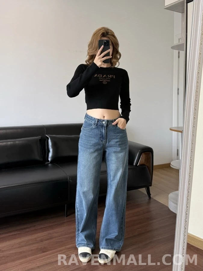 샤넬 샤넬 레터링 자수 스트레이트 데님 팬츠 상세 이미지