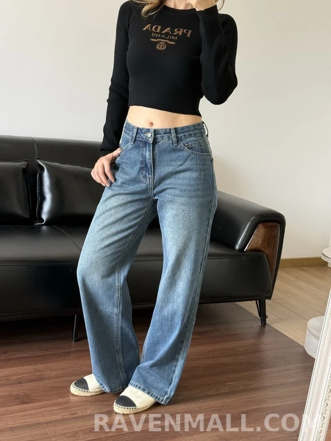 샤넬 샤넬 레터링 자수 스트레이트 데님 팬츠 상세 이미지