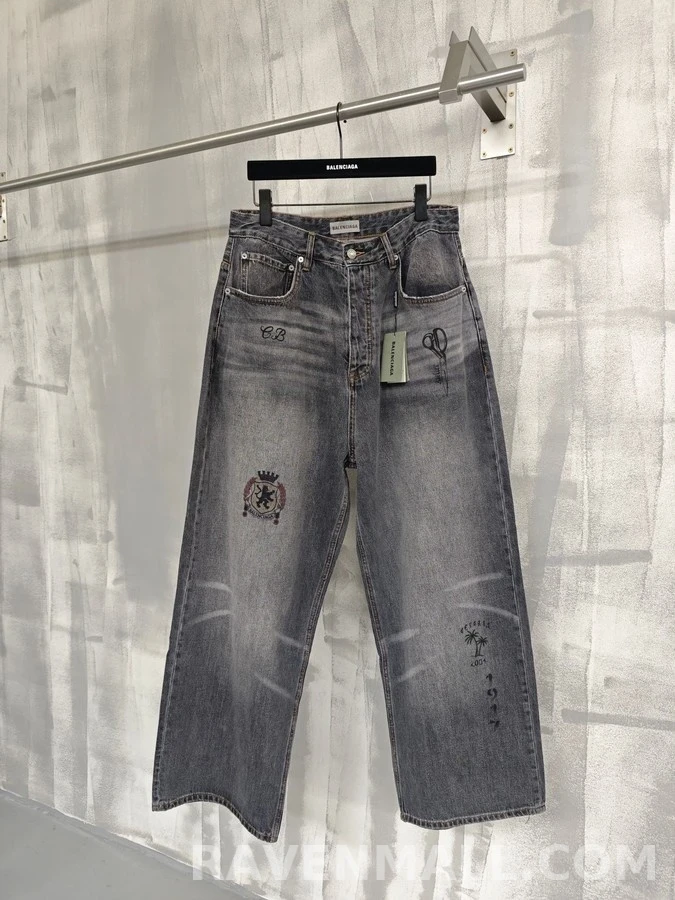발렌시아가 발렌시아가 디스트로이드 가위 자수 와이드 데님 상세 이미지