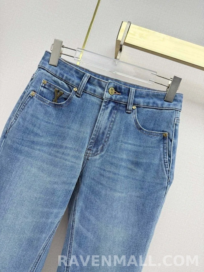 생로랑 세인트로랑 Y 로고 자수 플레어 데님 팬츠 상세 이미지