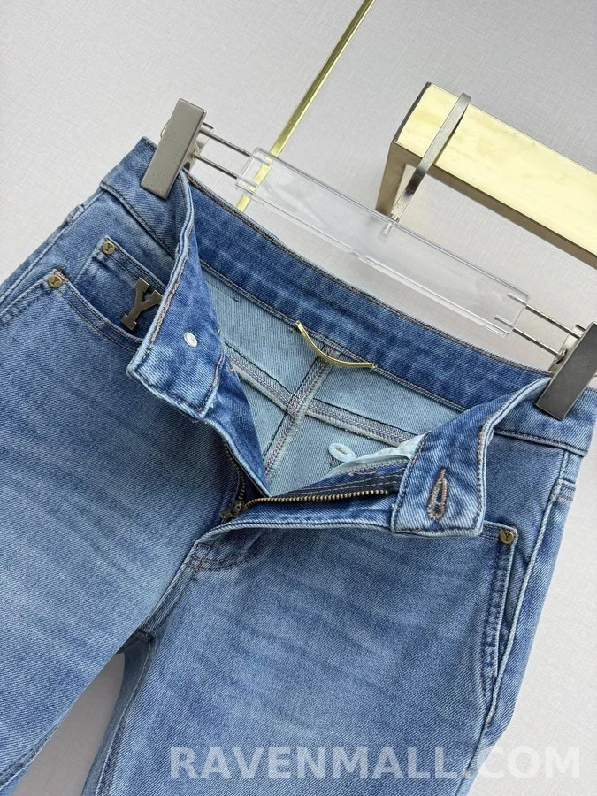 생로랑 세인트로랑 Y 로고 자수 플레어 데님 팬츠 상세 이미지