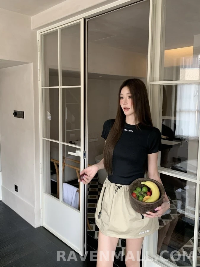 미우미우 미우미우 로고 드로스트링 스커트 상세 이미지
