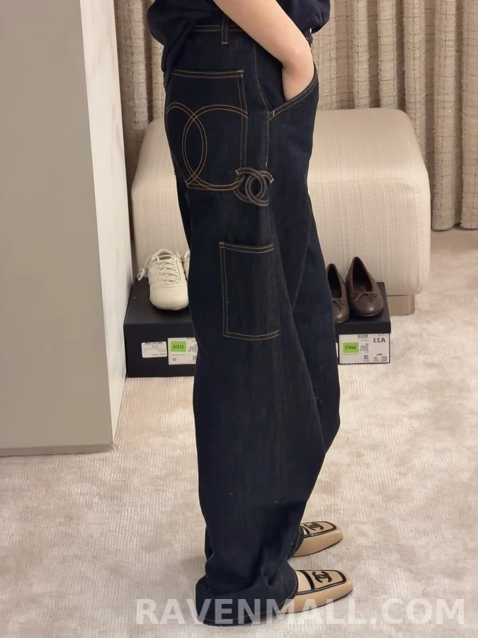 샤넬 샤넬 더블 C 로고 카펜터 데님 팬츠 상세 이미지