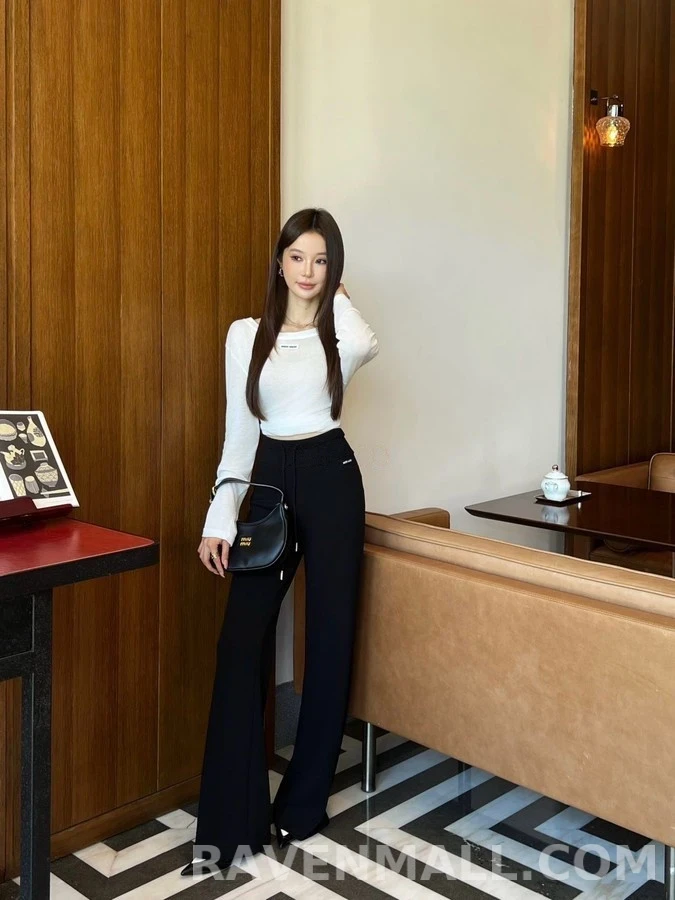 미우미우 미우미우 미니로고 드로스트링 플레어 팬츠 상세 이미지