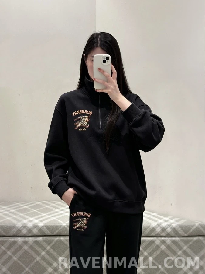 버버리 버버리 격자무늬 기사 로고 코튼 트레이닝 팬츠 상세 이미지