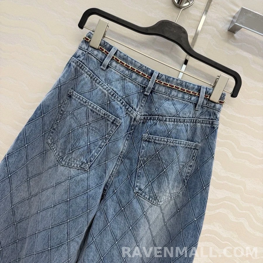 샤넬 샤넬 퀼팅 데님 와이드 팬츠 상세 이미지
