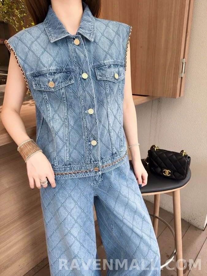 샤넬 샤넬 퀼팅 데님 와이드 팬츠 상세 이미지