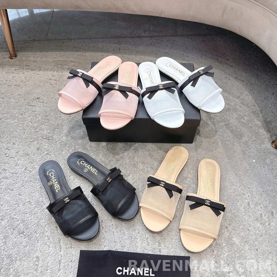 샤넬 샤넬 망사 보우 플랫 슬라이드 상세 이미지