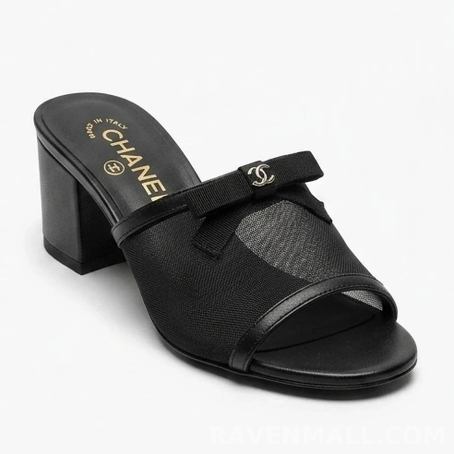 샤넬 샤넬 메쉬 보우 블록 힐 뮬 상세 이미지