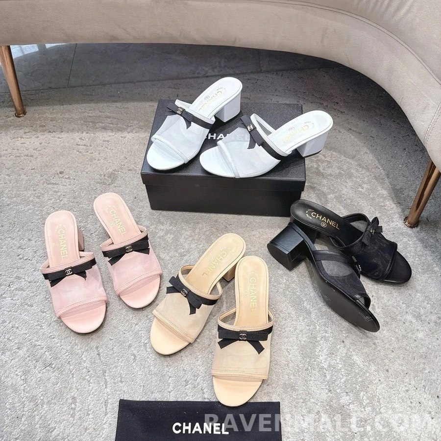 샤넬 샤넬 메쉬 보우 블록 힐 뮬 상세 이미지