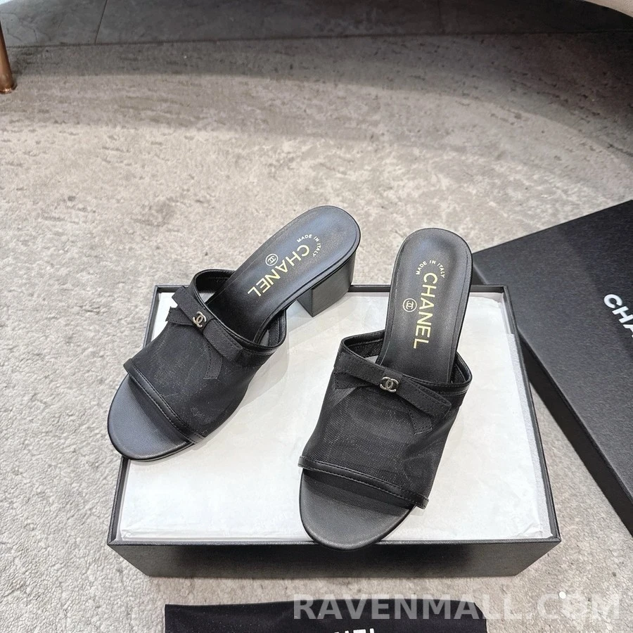 샤넬 샤넬 메쉬 보우 블록 힐 뮬 상세 이미지
