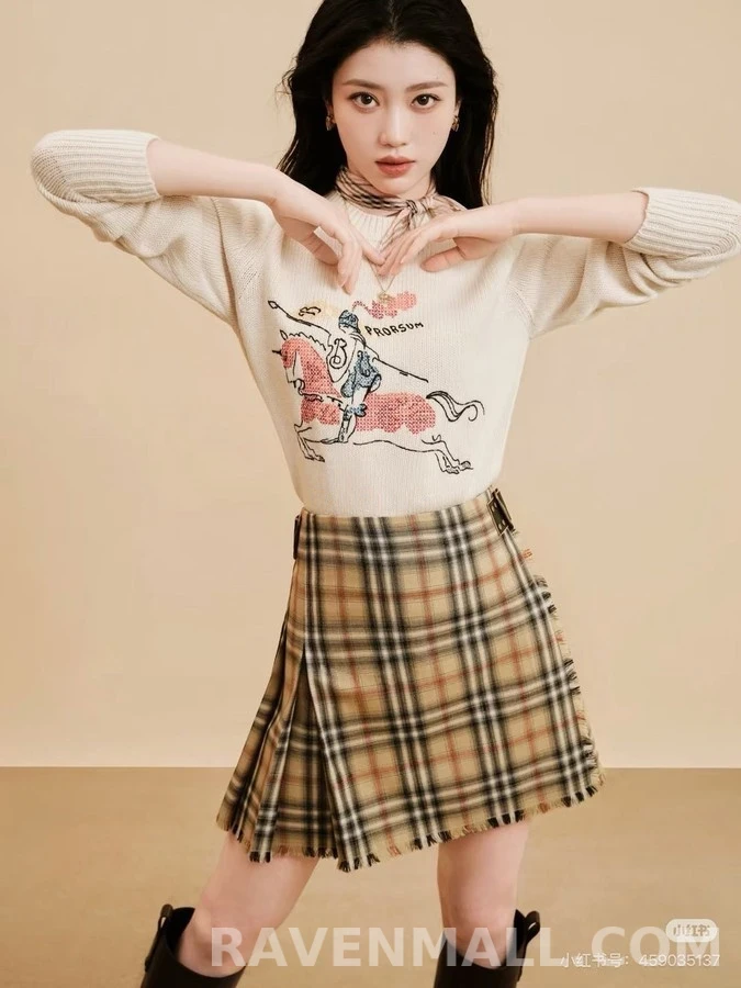 버버리 버버리 체크 랩 플리츠 스커트 상세 이미지