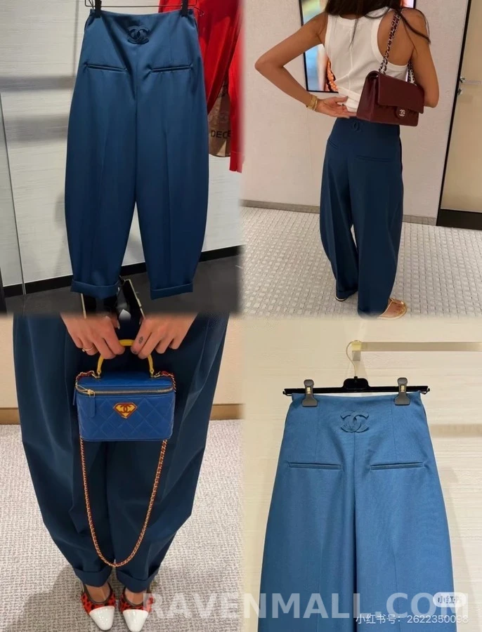 샤넬 샤넬 더블 C 로고 플리츠 와이드 팬츠 상세 이미지