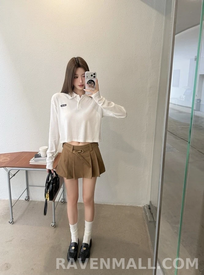 미우미우 미우미우 메탈 벨티드 플리츠 미니 스커트 상세 이미지