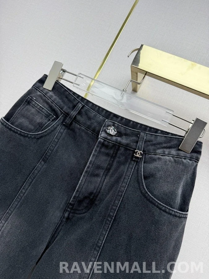 샤넬 샤넬 더블 C 로고 워싱 데님 와이드 팬츠 상세 이미지