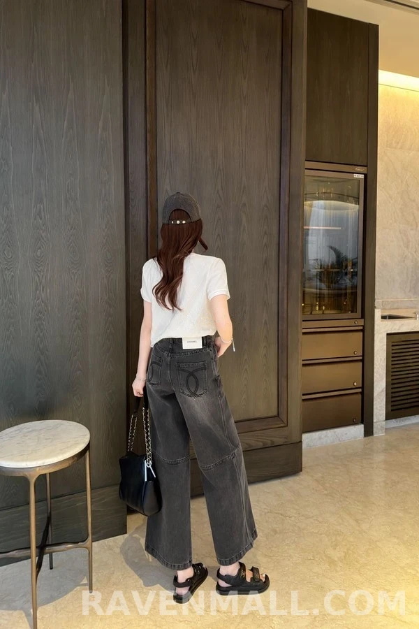 샤넬 샤넬 더블 C 로고 워싱 데님 와이드 팬츠 상세 이미지