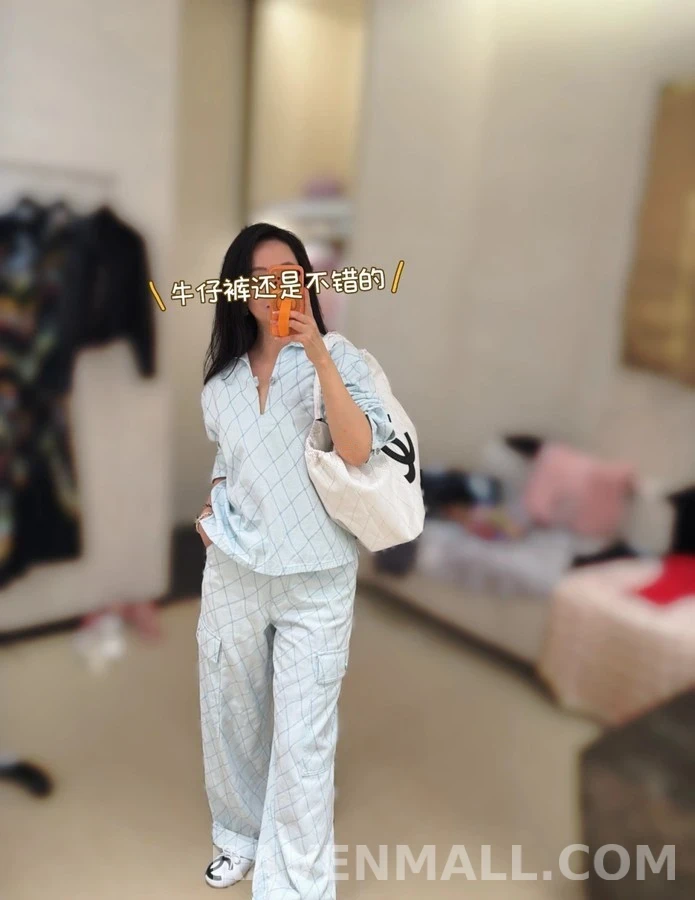 샤넬 샤넬 퀼팅 롤업 카고 데님 팬츠 상세 이미지