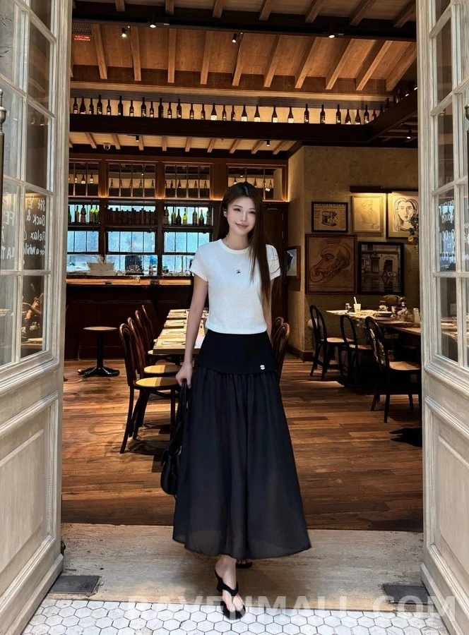 샤넬 샤넬 더블 C 자수 시폰 스커트 상세 이미지