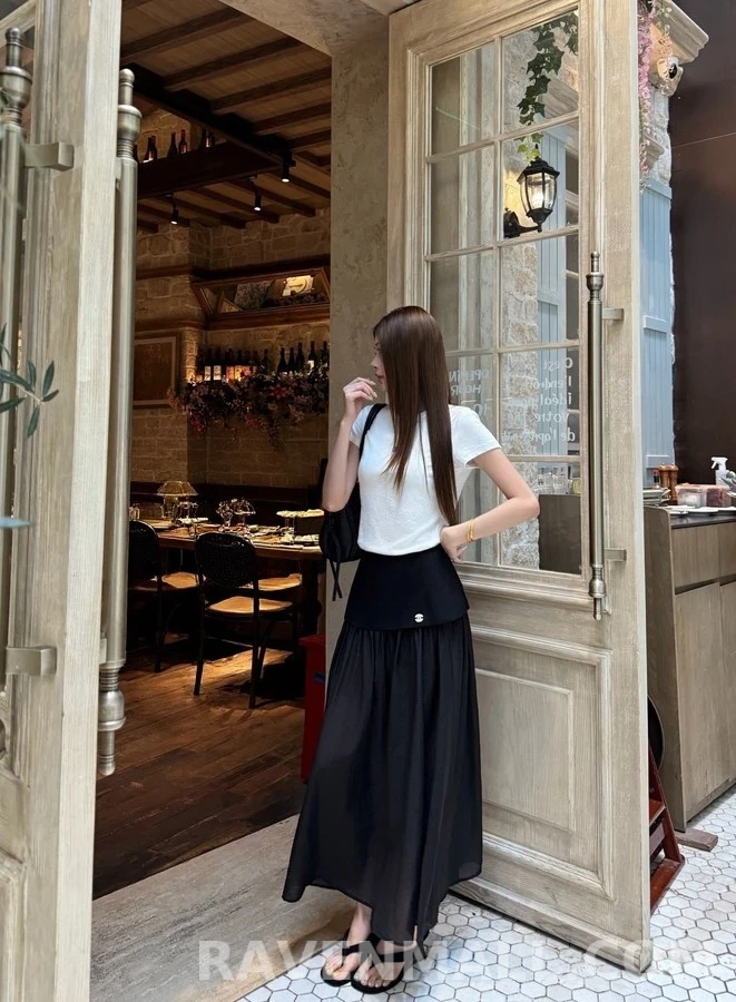 샤넬 샤넬 더블 C 자수 시폰 스커트 상세 이미지
