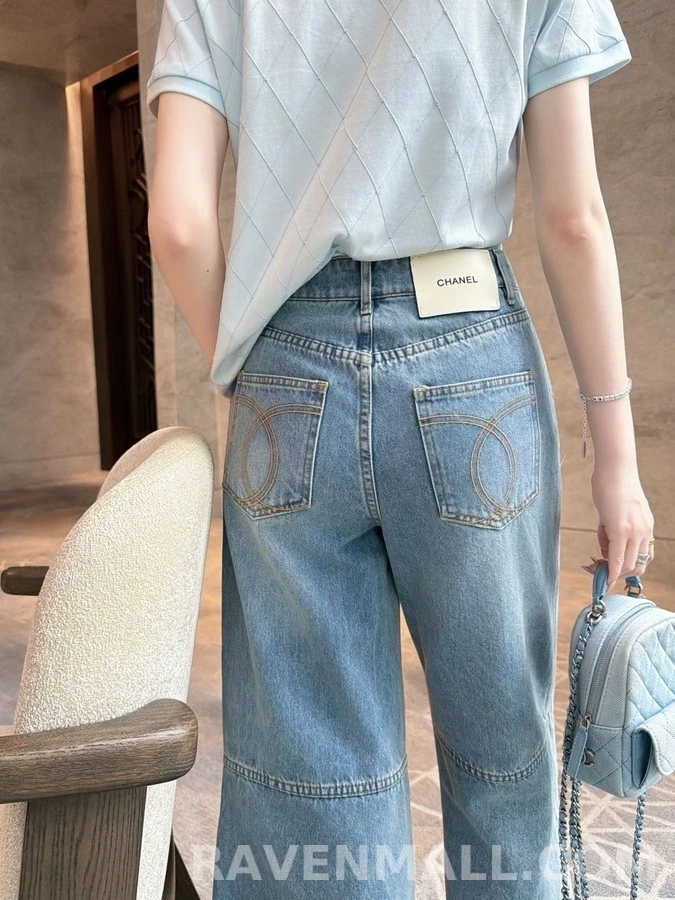 샤넬 샤넬 더블 C 자수 데님 와이드 팬츠 상세 이미지