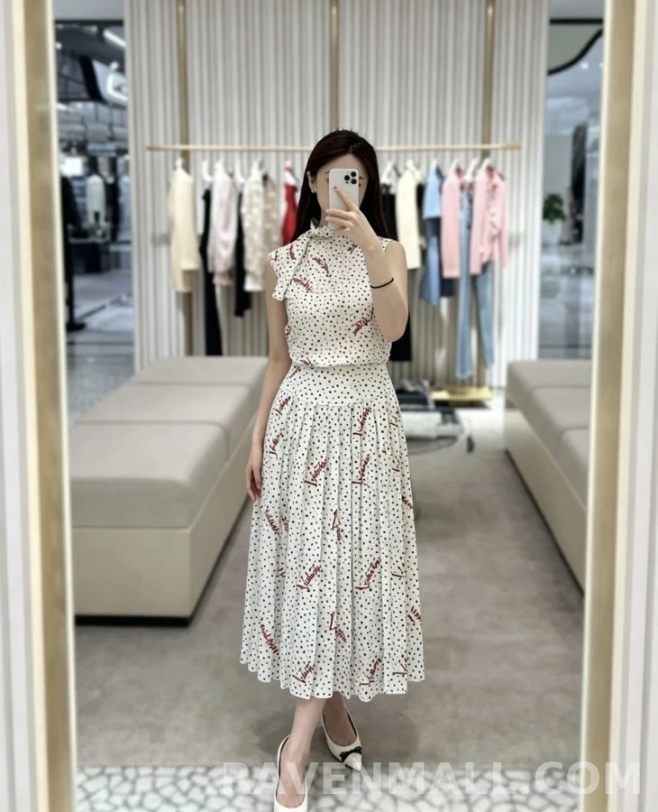 발렌티노 발렌티노 레터링 도트 플리츠 스커트 상세 이미지