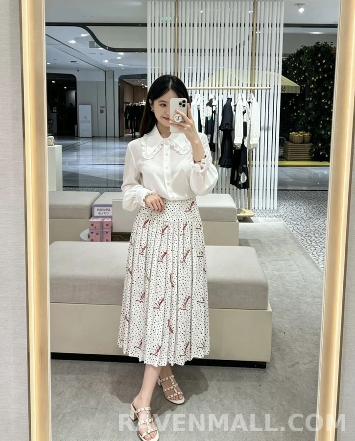 발렌티노 발렌티노 레터링 도트 플리츠 스커트 상세 이미지