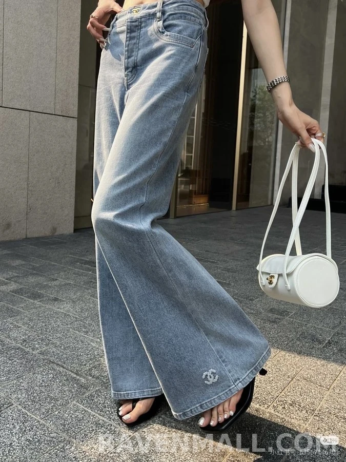 샤넬 샤넬 더블 C 로고 자수 와이드 데님 팬츠 상세 이미지