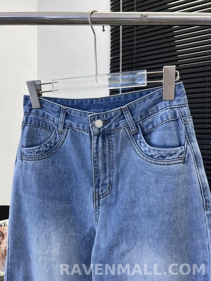 샤넬 샤넬 더블 C 로고 자수 와이드 데님 팬츠 상세 이미지