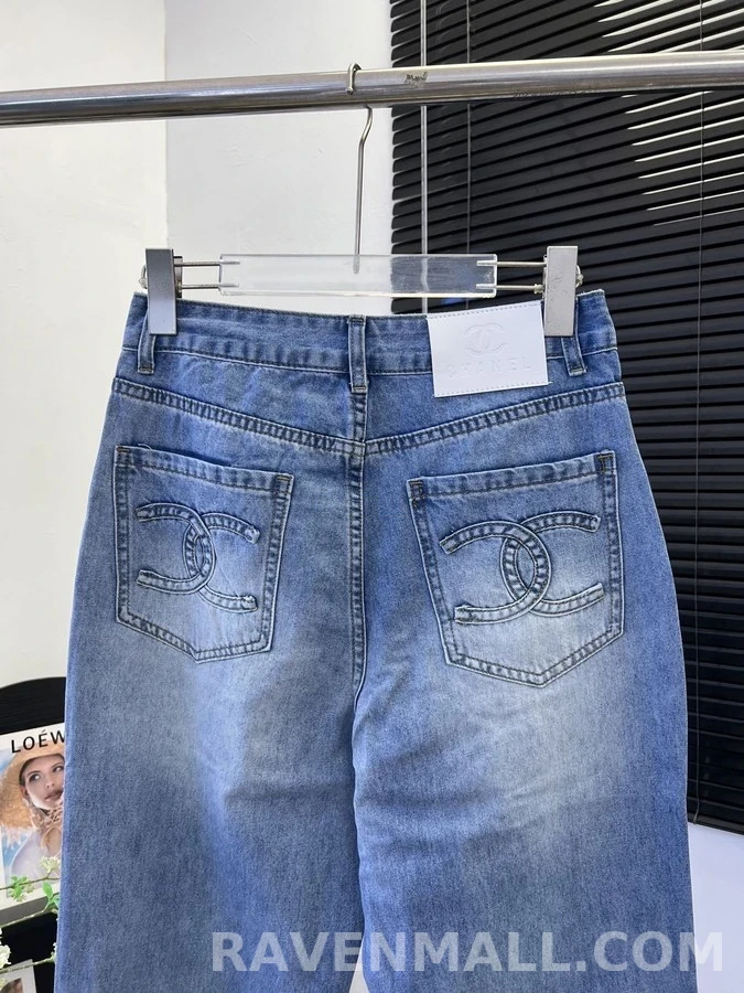 샤넬 샤넬 더블 C 로고 자수 와이드 데님 팬츠 상세 이미지