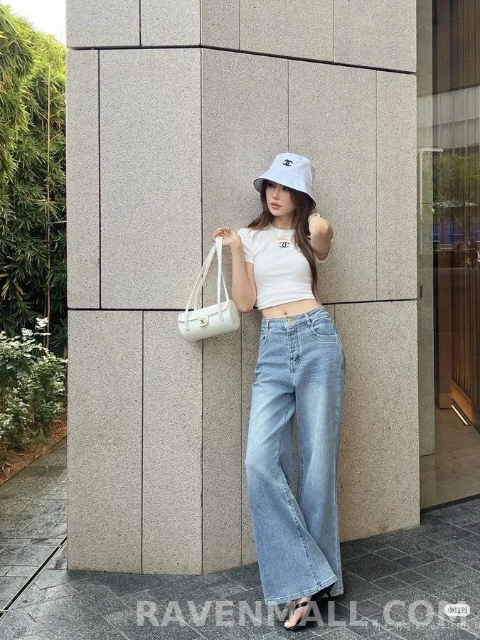 샤넬 샤넬 더블 C 로고 자수 와이드 데님 팬츠 상세 이미지