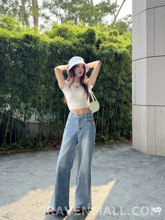 샤넬 샤넬 더블 C 로고 자수 와이드 데님 팬츠 상세 이미지