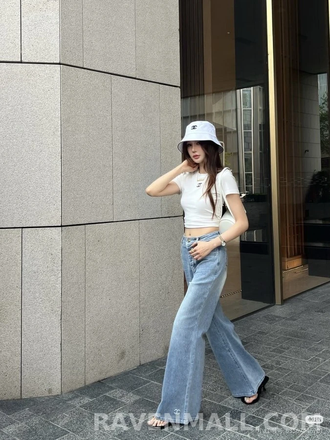샤넬 샤넬 더블 C 로고 자수 와이드 데님 팬츠 상세 이미지