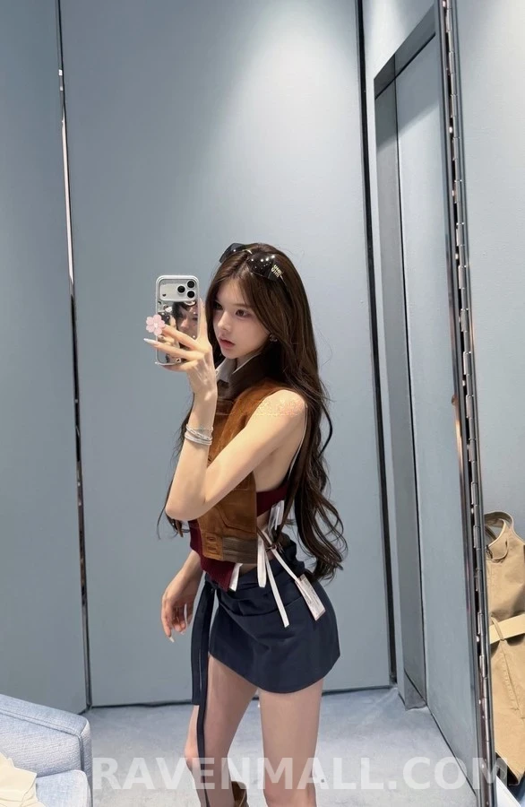 미우미우 미우미우 보우 데님 랩 스커트 상세 이미지